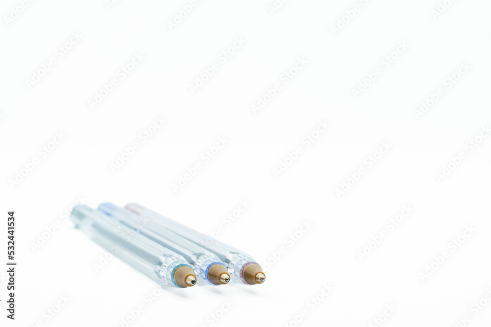 Ballpoint pens on white background, isolated, copy space Ballpoint pens on white background, isolated, copy space