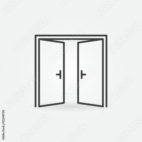 Fototapeta Naklejka Na Ścianę i Meble -  Two Opened Doors linear vector concept icon