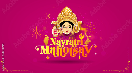 Navratri festival creative. Indian Goddess Durga puja. Shubh navratri mahotsav text with maa durga.