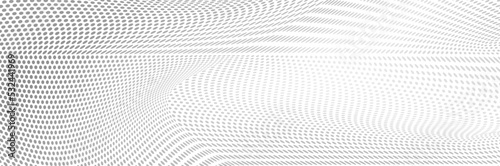 The halftone texture is chaotic monochrome. Abstract black and white waves background of dots. Backdrop for the design of websites, business cards, posters