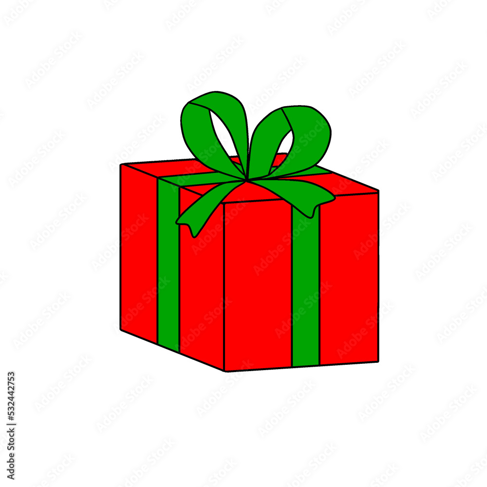 Red gift box with a large green bow realistic object isolated on a white background Christmas decor elements