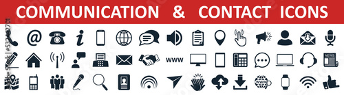 Set contact icons, communication signs - stock vector