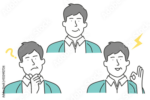 Middle-aged men's face expression pattern set material