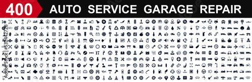 Auto service, car garage 400 isolated icons set, transport repair – stock vector