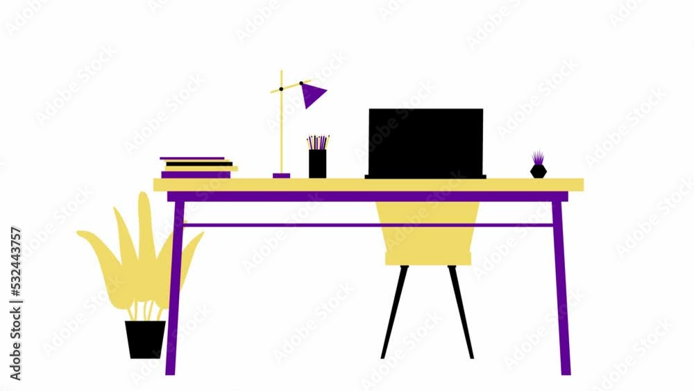 Animated workplace of designer. Modern flat design concept of work in office. Vector illustration isolated on white background. Animated workplace of designer. Modern flat design concept of work in office. Vector illustration isolated on white background.