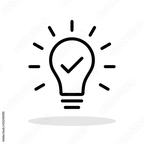 Hint icon in trendy flat style. Lightbulb with checkmark symbol for your web site design, logo, app, UI Vector EPS 10.