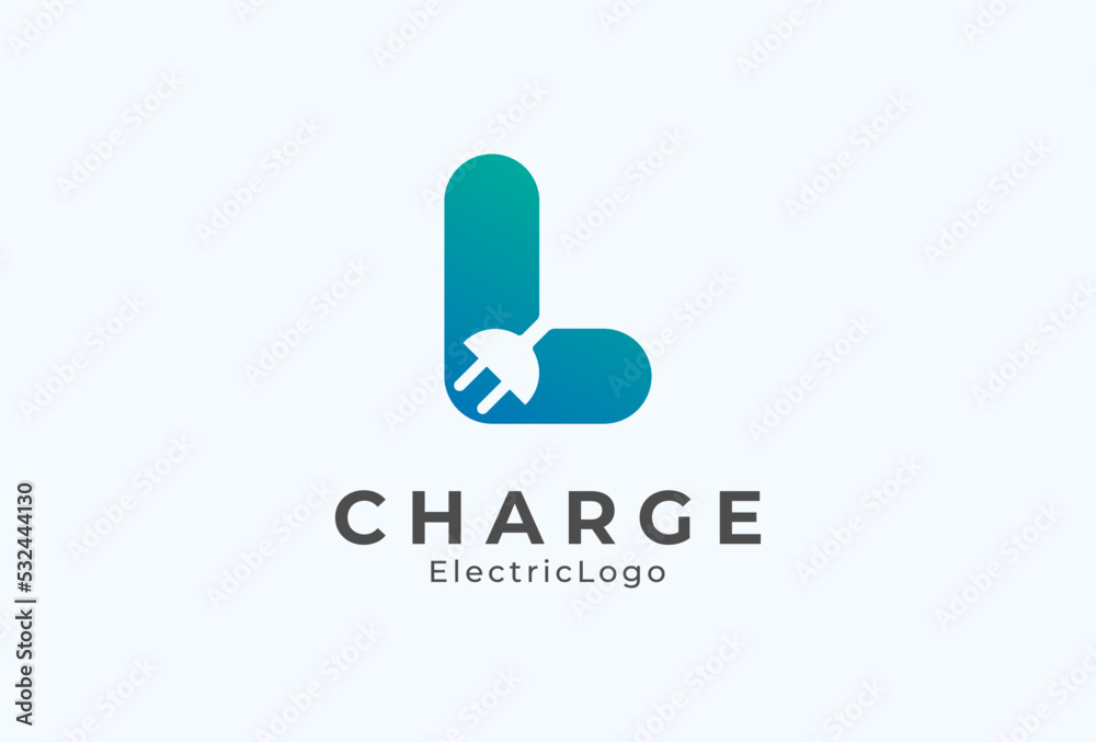 Letter L Electric Plug Logo, Letter L and Plug combination with gradient colour, flat design logo template, vector illustration Letter L Electric Plug Logo, Letter L and Plug combination with gradient colour, flat design logo template, vector illustration