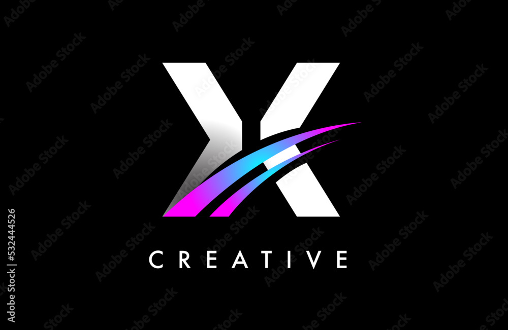 Letter X Logo Design Vector with Curved Purple Blue Swoosh Lines and Creative Look