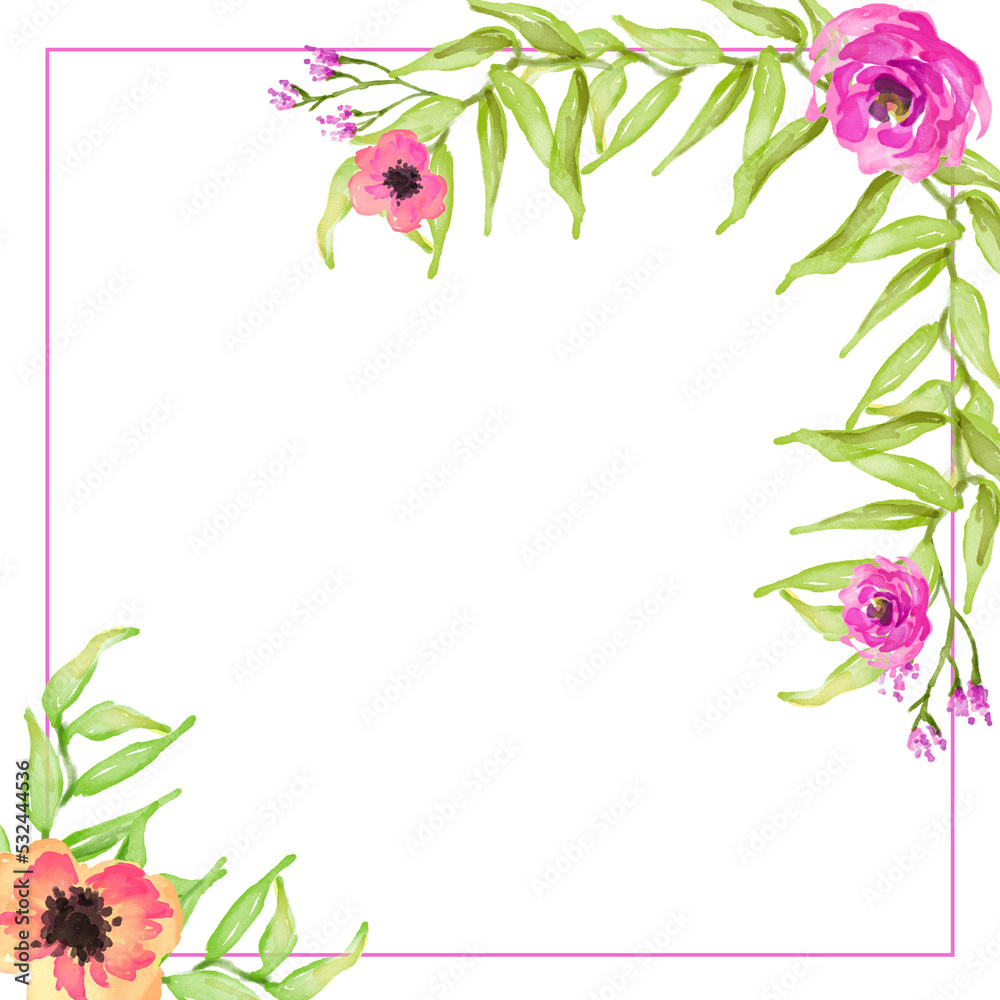 Fototapeta premium watercolor flower frame backgrounds. Card template on a white background.