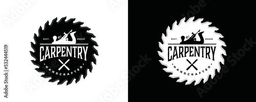 Wood planes or hand planes tool with chisel in the saw blade for carpentry or woodworker sign symbol icon vintage logo vector