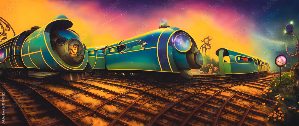 Artistic concept painting of a derailed train, background illustration.