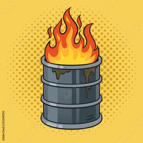 fire in barrel pinup pop art retro vector illustration. Comic book style imitation.