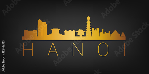 Hanoi, Hoàn Kiếm, Hanoi, Vietnam Gold Skyline City Silhouette Vector. Golden Design Luxury Style Icon Symbols. Travel and Tourism Famous Buildings.