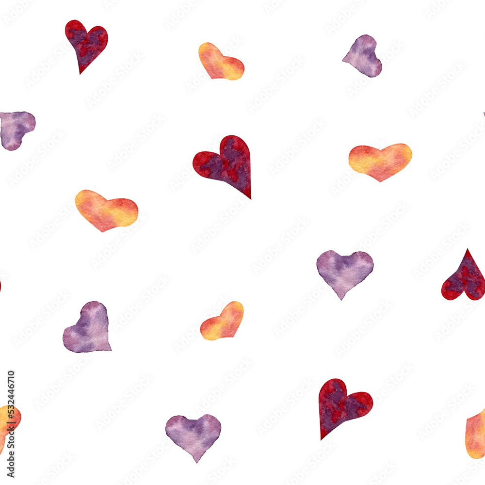 Halloween Abstract Background with Hearts. Additional Simple Watercolor Halloween Pattern with Multicolored Hearts.