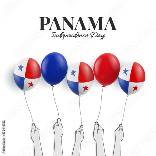 Vector Illustration of Panama Independence Day. Hands with balloons.
