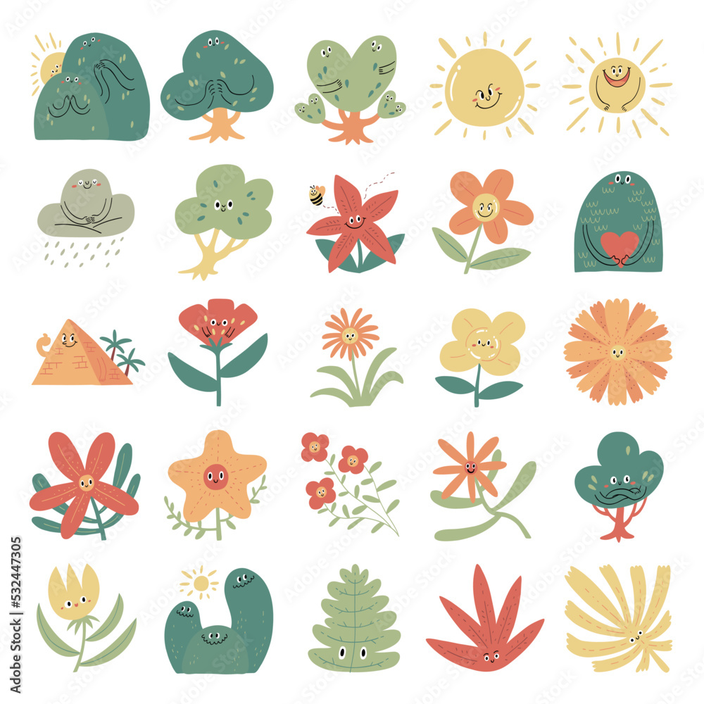Fototapeta premium hand drawn vector set of nature character design.