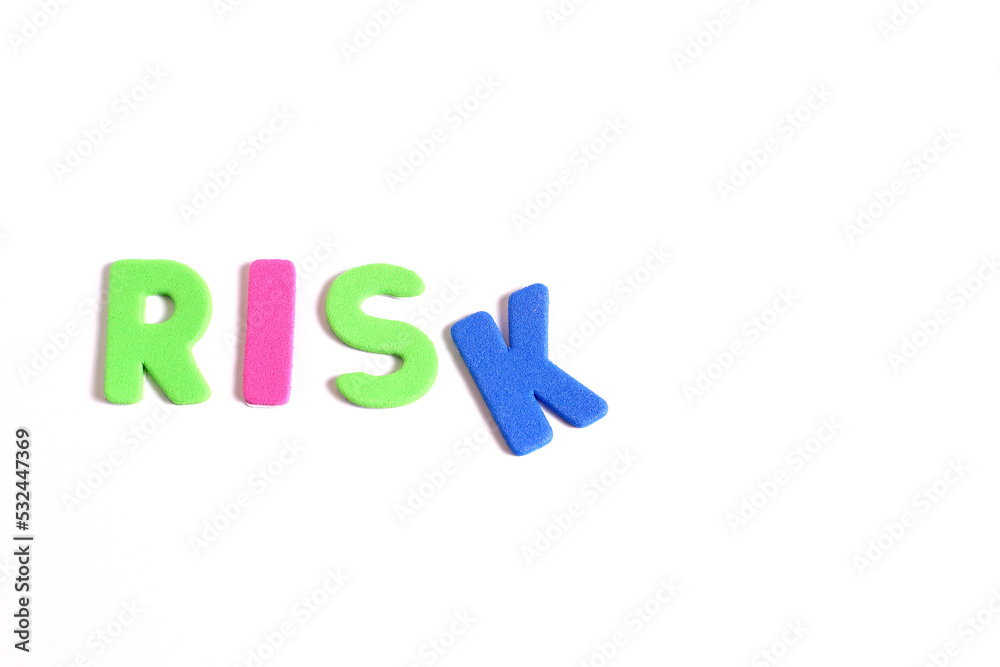 Word risk lettering, on white background Word risk lettering, on white background