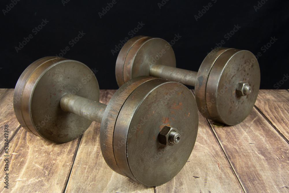 Metal dumbbells for sports. Home training Metal dumbbells for sports. Home training