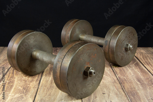 Metal dumbbells for sports. Home training