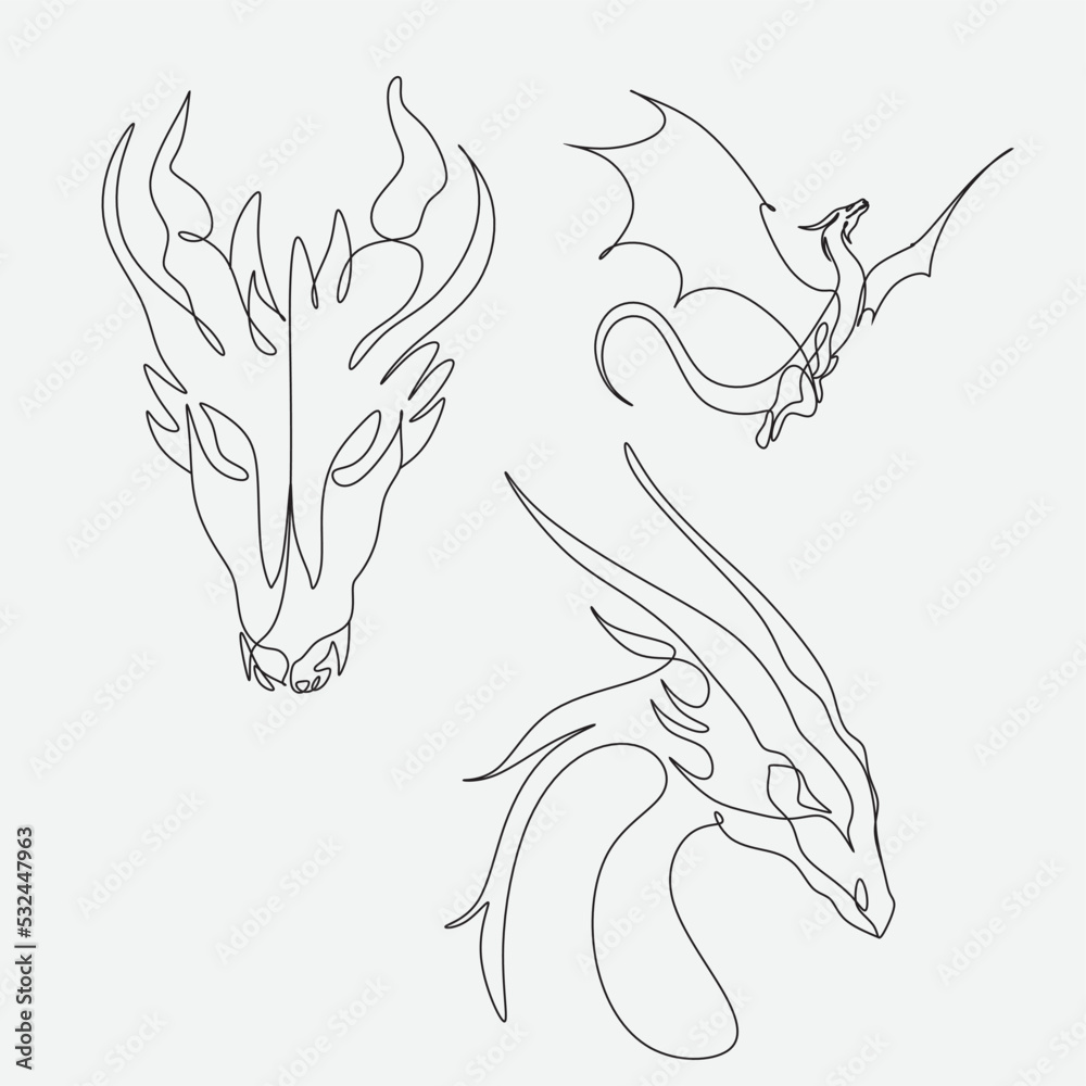 Dragon line art vector emlem 