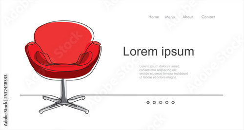 continuous one line drawing of spacious modern armchair. Can used for logo, emblem, slide show and banner. Illustration with quote template. One line vector illustration. 