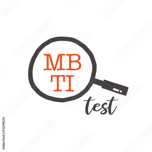 Myers-Briggs type indicator. MBTI psychological test and magnifier. Introversion, extraversion, feeling, judging, sensing, intuition, thinking, perceiving. Flat vector isolated illustration