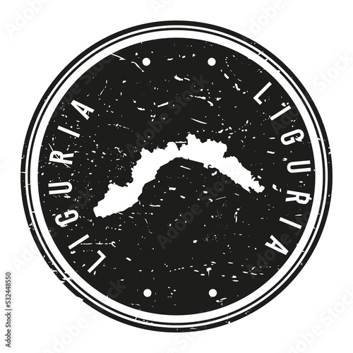 Liguria, Italy Map Stamp Retro Postmark. Silhouette Postal Passport. Seal Round Vector Icon. Badge Vintage Postage Design.