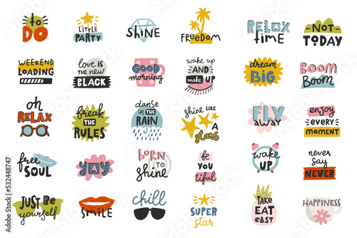 Motivational typography set of cool quotes. Isolated on white background. Trendy vector lettering. Collection perfect for weekly or daily planner  note paper  tshirt design  posters  stickers  banners
