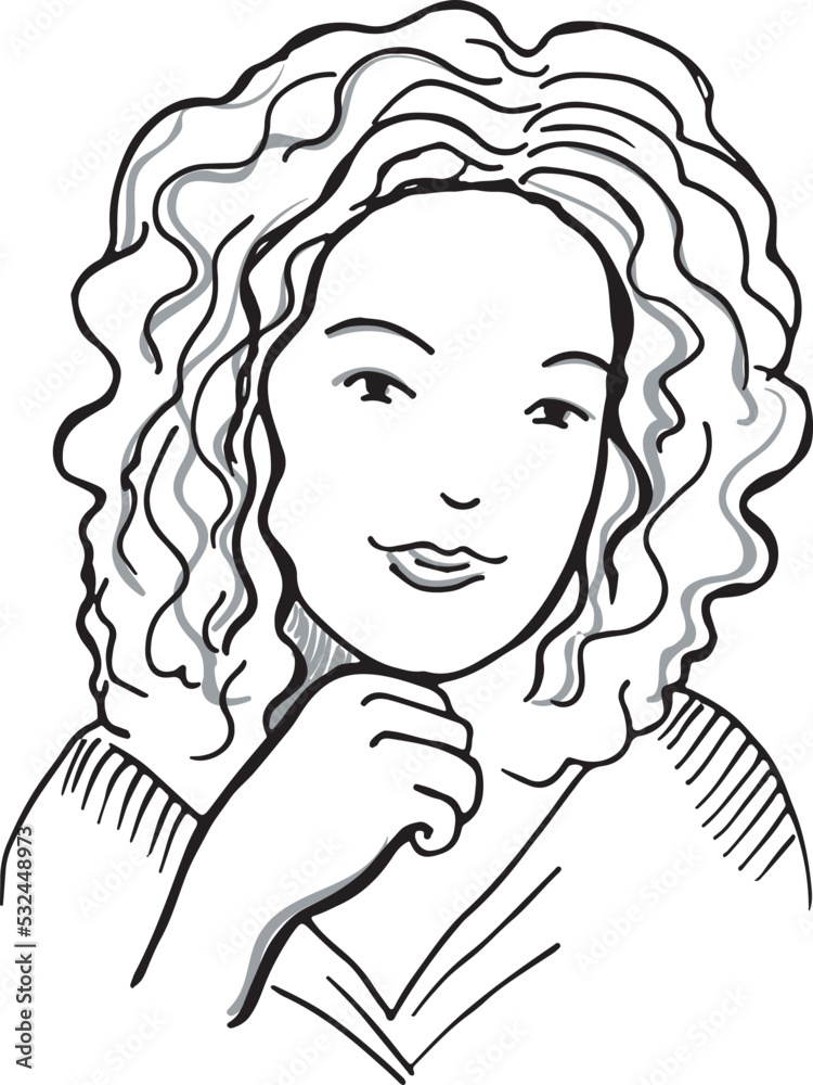 Smiling woman sketch. Pretty person web avatar