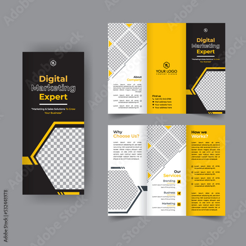 Business trifold brochure annual report cover, digital marketing tri fold corporate brochure cover or flyer design. Leaflet presentation. Catalog with Abstract geometric background. Modern template.
