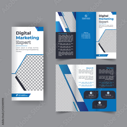 Business trifold brochure annual report cover, digital marketing tri fold corporate brochure cover or flyer design. Leaflet presentation. Catalog with Abstract geometric background. Modern template.