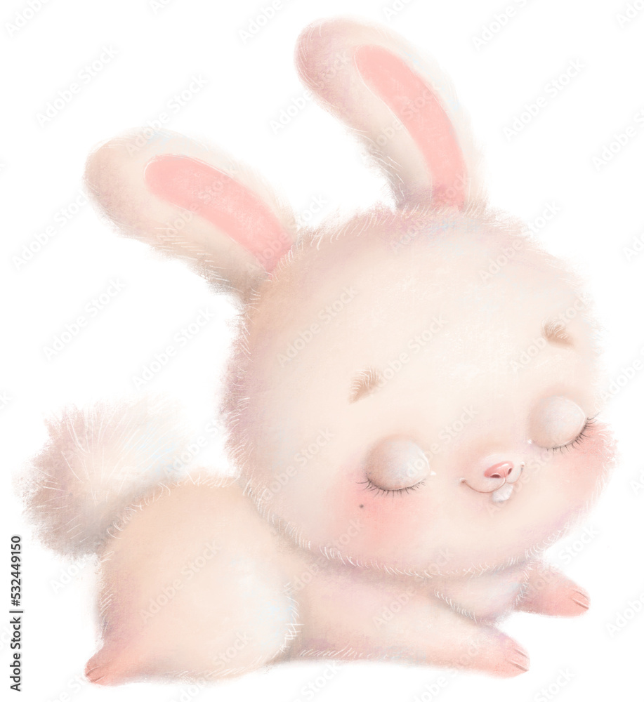 Fototapeta premium Illustration of a cute cartoon bunny with transparent background. Cute little animals. PNG