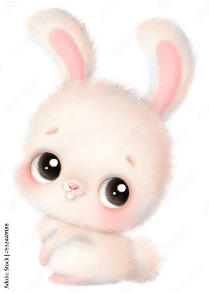 Illustration of a cute cartoon bunny with transparent background. Cute