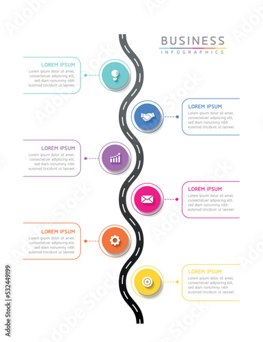 Connecting Steps business Infographic Template with 6 Elements