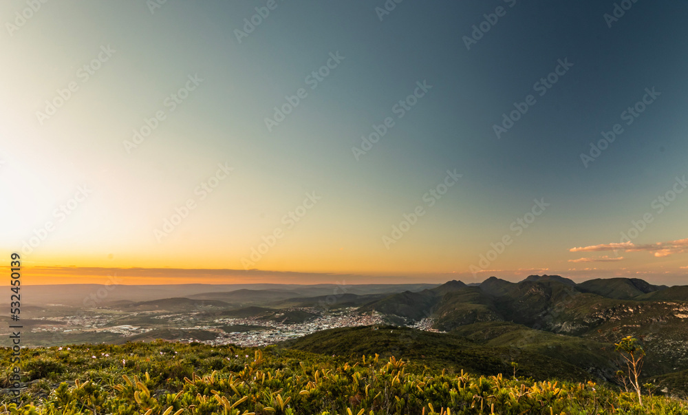 Fototapeta premium sunset in the mountains. Jacobina City, Bahia, Brazil