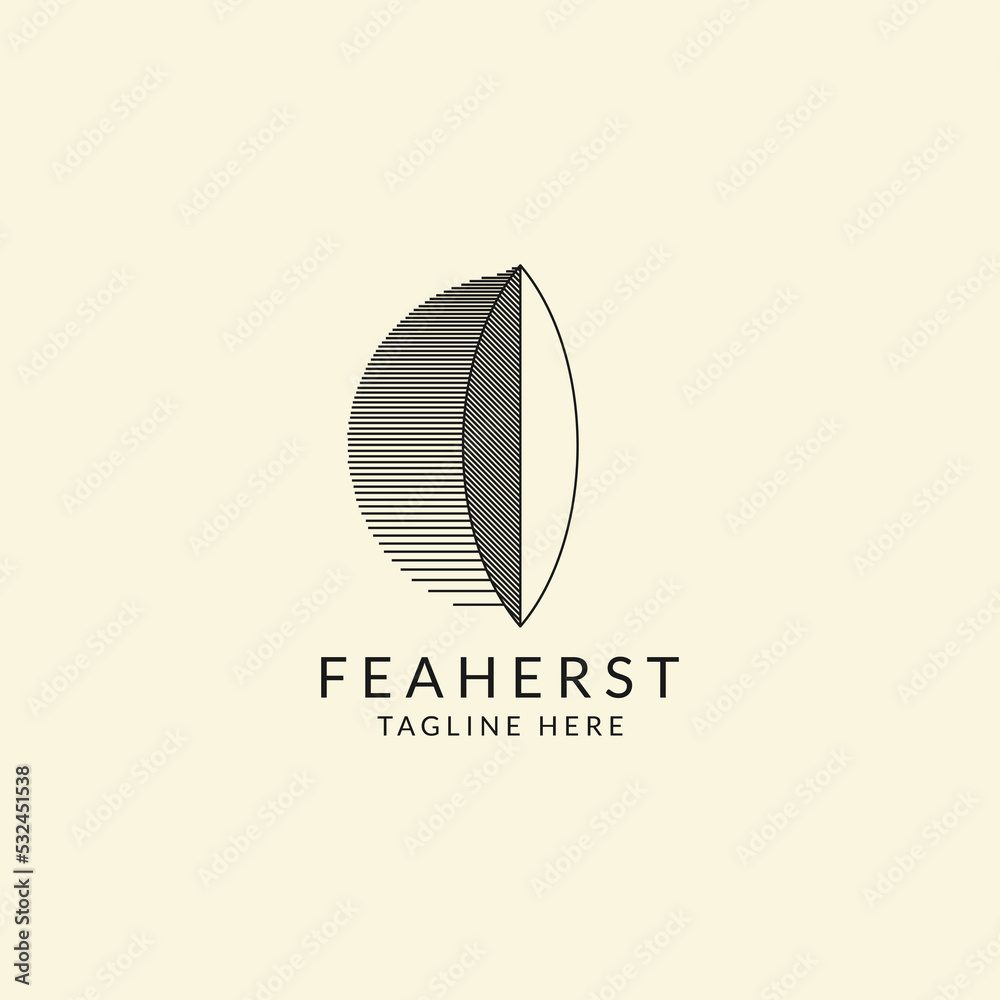 Feather or leaf logo design template with half of circle line. Elegant line symbol logotype Feather or leaf logo design template with half of circle line. Elegant line symbol logotype