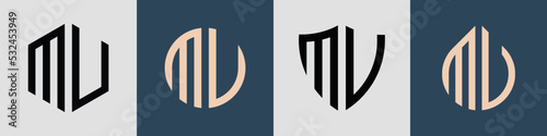 Creative simple Initial Letters MU Logo Designs Bundle.