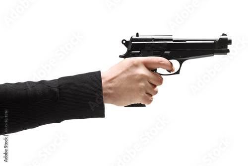Male hand holding a gun