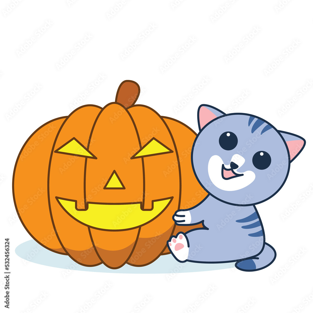 Hallowen Cat and Pumpkin in party Hallowen Cat and Pumpkin in party