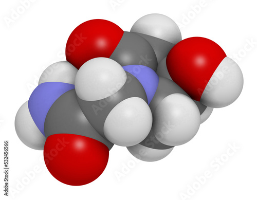 Oxiracetam nootropic drug molecule, 3D rendering.