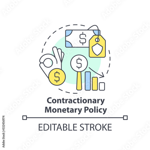 Contractionary monetary policy concept icon. How can government deal with inflation abstract idea thin line illustration. Isolated outline drawing. Editable stroke. Arial, Myriad Pro-Bold fonts used