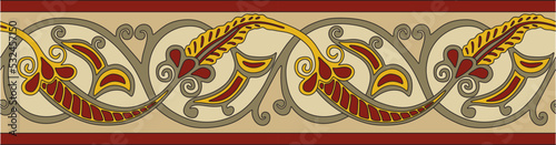 Vector colored seamless oriental national ornament. Endless ethnic floral border, arab peoples frame. Persian painting