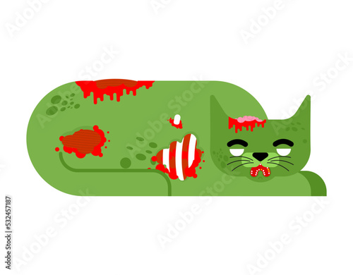Zombie cat isolated. Zombi pet. Vector illustration
