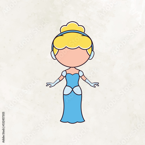 Cute faceless princess character vector