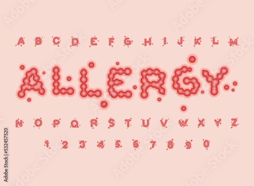 Allergy font. Pimple letters. Acne letters. ABC whelk. pustule alphabet.
