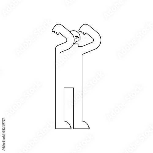 Man swears and waves his fists. Getting ready for battle. Aggressive hater