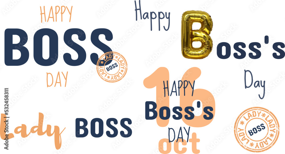 Fototapeta premium Set of isolated elements on white background Happy Boss Day