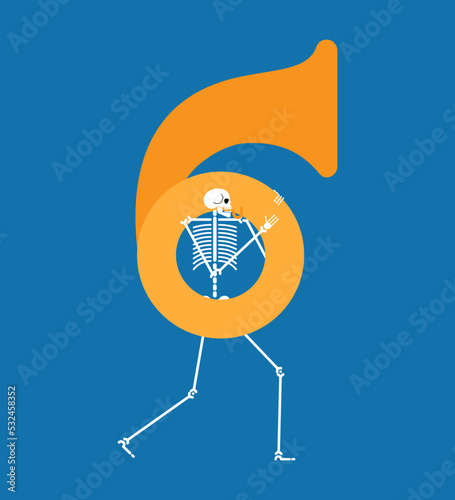 Skeleton musician with tuba. Death Orchestra. Vector illustration