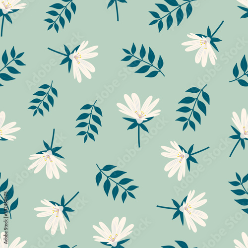 Artistic trendy vector seamless floral ditsy pattern design. Modern elegant repeating blooming flowers and foliage background for printing and textile