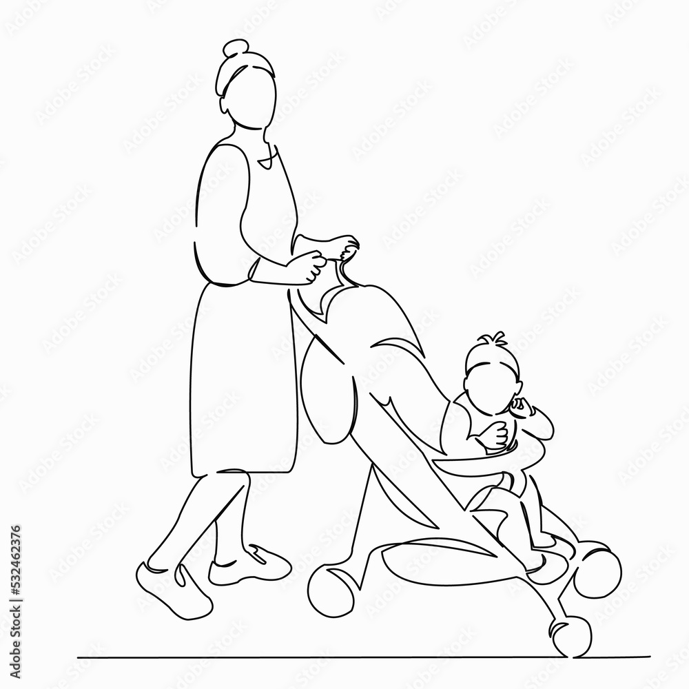 woman walking with a stroller woman walking with a stroller